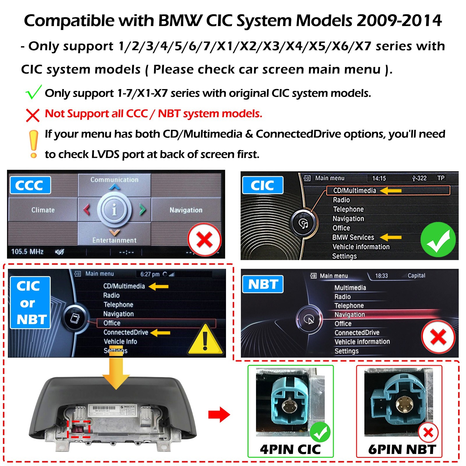 For BMW 1-7 Series X1-X7 CIC NBT EVO Wireless CarPlay Android Auto Upgrade Kit
