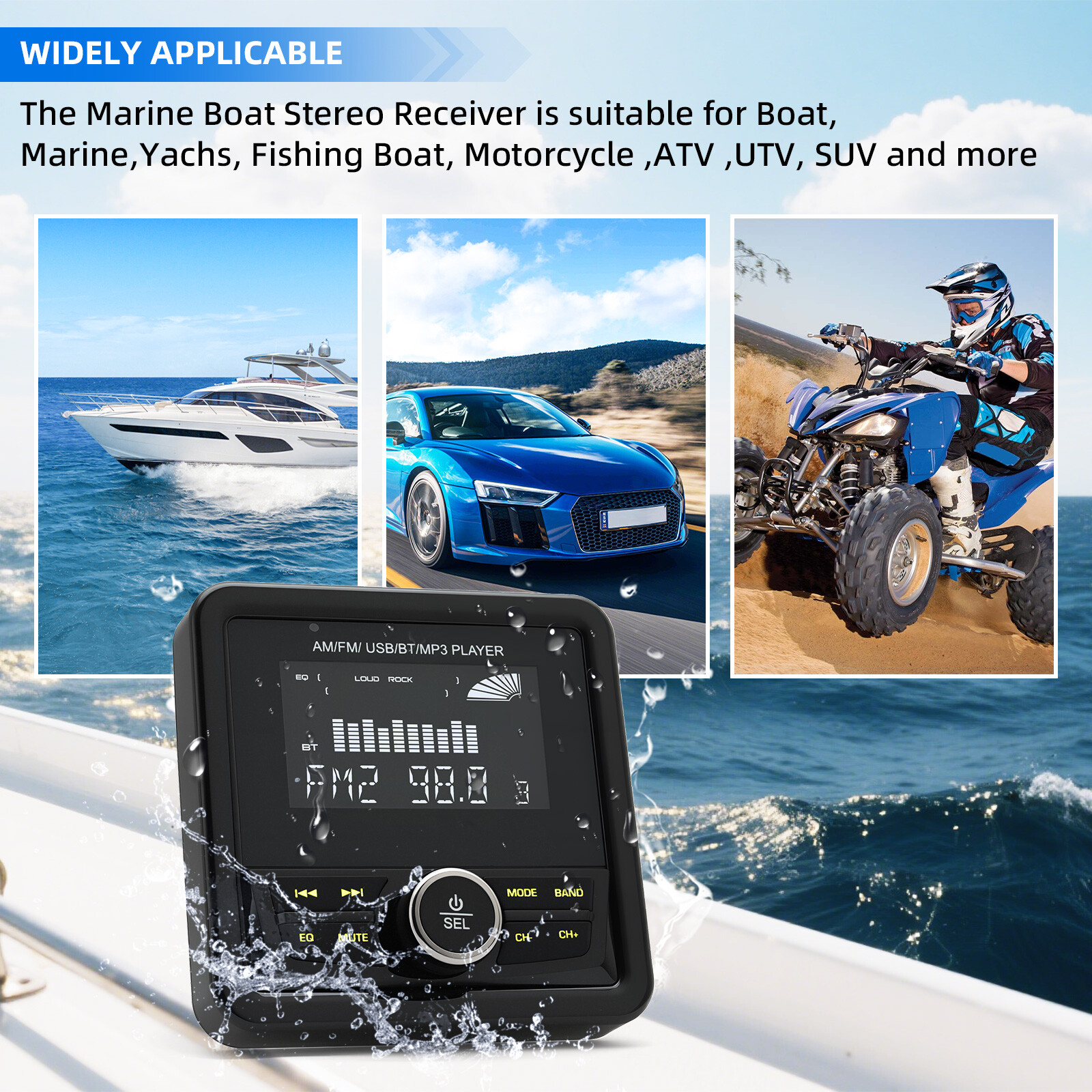 Marine Digital Media Receiver Bluetooth Waterproof LCD Display Boat Radio System