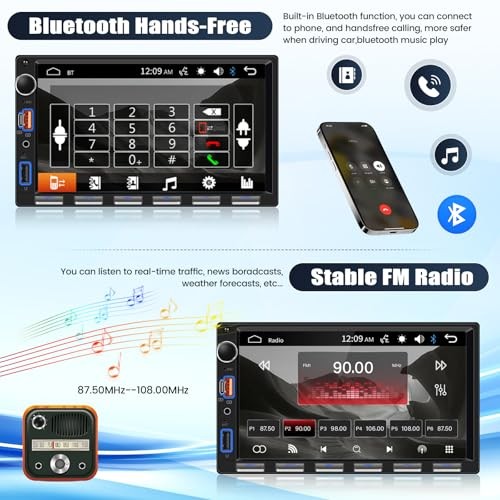 [Upgrade] Double Din Car Stereo with Bluetooth,7 Inch double din with button