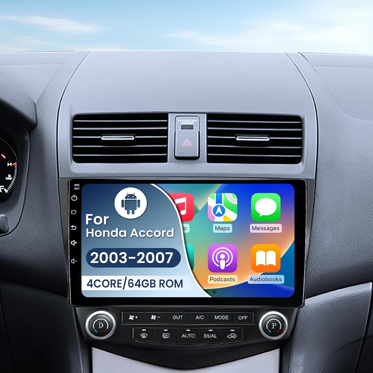 4Core 2G+64G 10.1″ Touchscreen Car Radio Stereo for Honda Accord 7th 2003-2007