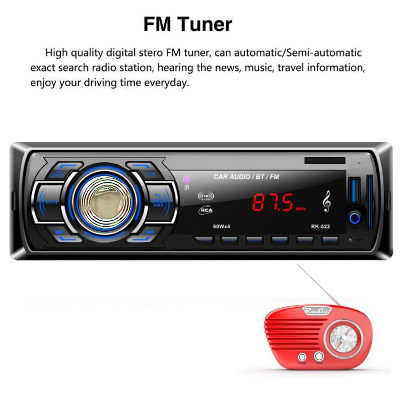 Single 1 Din Car Stereo MP3 Player Bluetooth In-Dash FM Radio Head Unit AUX/USB