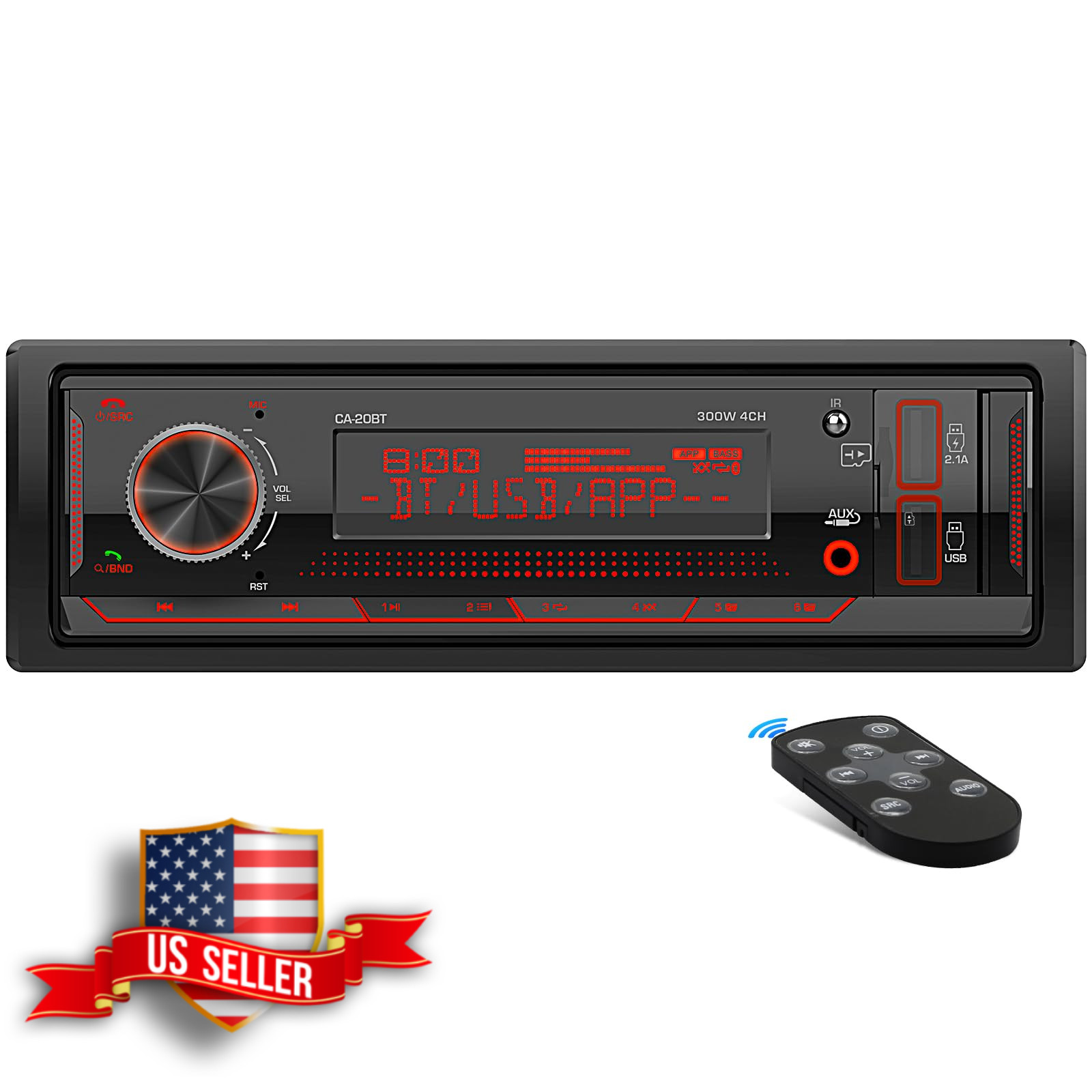 Single Din Bluetooth Marine Radio AM FM Tuner LCD Display USB AUX In