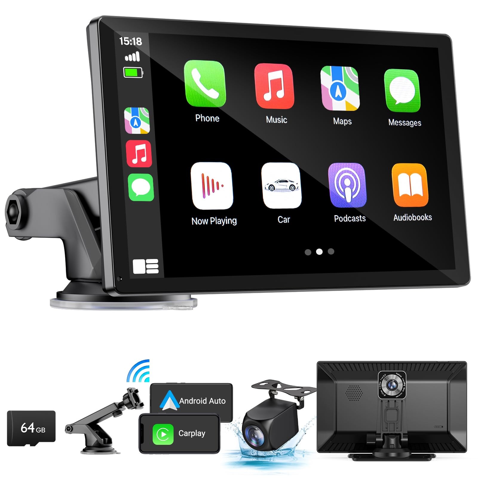 Wireless Apple Carplay Screen for Car 4K Dash Cam, 9″ Portable Apple Carplay …