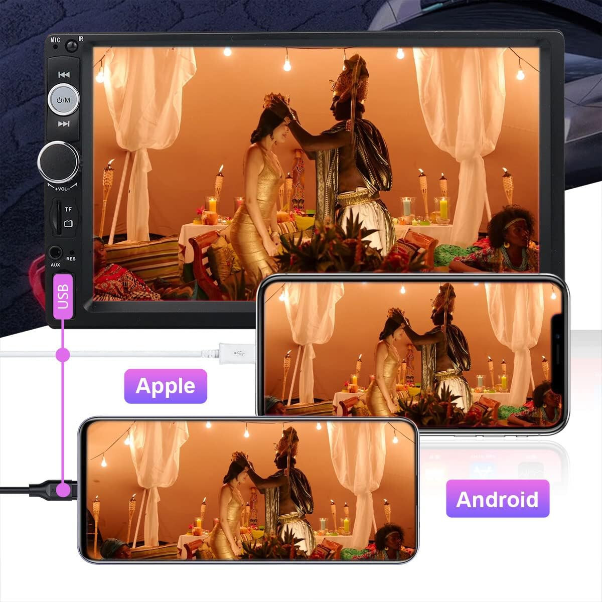 2 DIN 7 Inch Car Stereo with Mirror Link MP5 Multimedia W/ 8LED Backup Camera