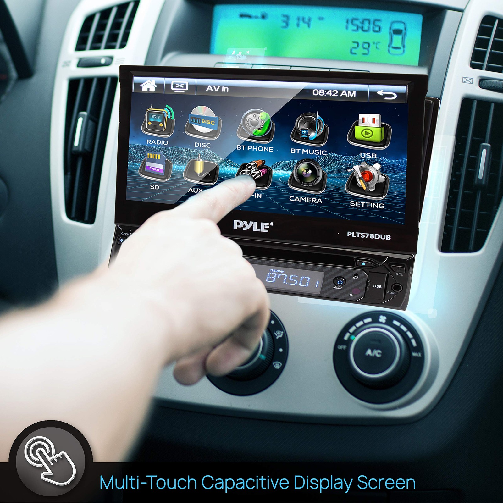 Pyle Single DIN 7″ Touchscreen Bluetooth Stereo CD/DVD Receiver