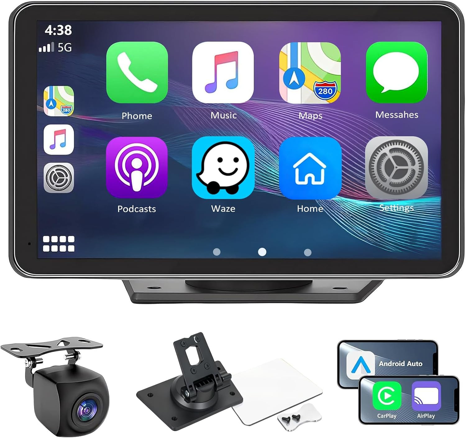 Carplay Screen for Car with Apple Carplay/Android Auto, 7″ Wireless Car Stereo,