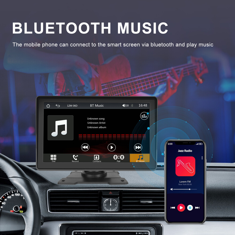 7” Portable Wireless Apple CarPlay Android Auto Stereo Touch Screen Car Radio