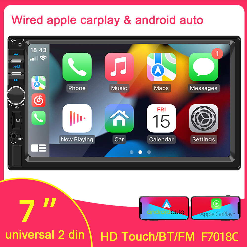 7″ Double 2 Din Car Stereo Radio Touch Screen with IOS/Android Carplay Bluetooth