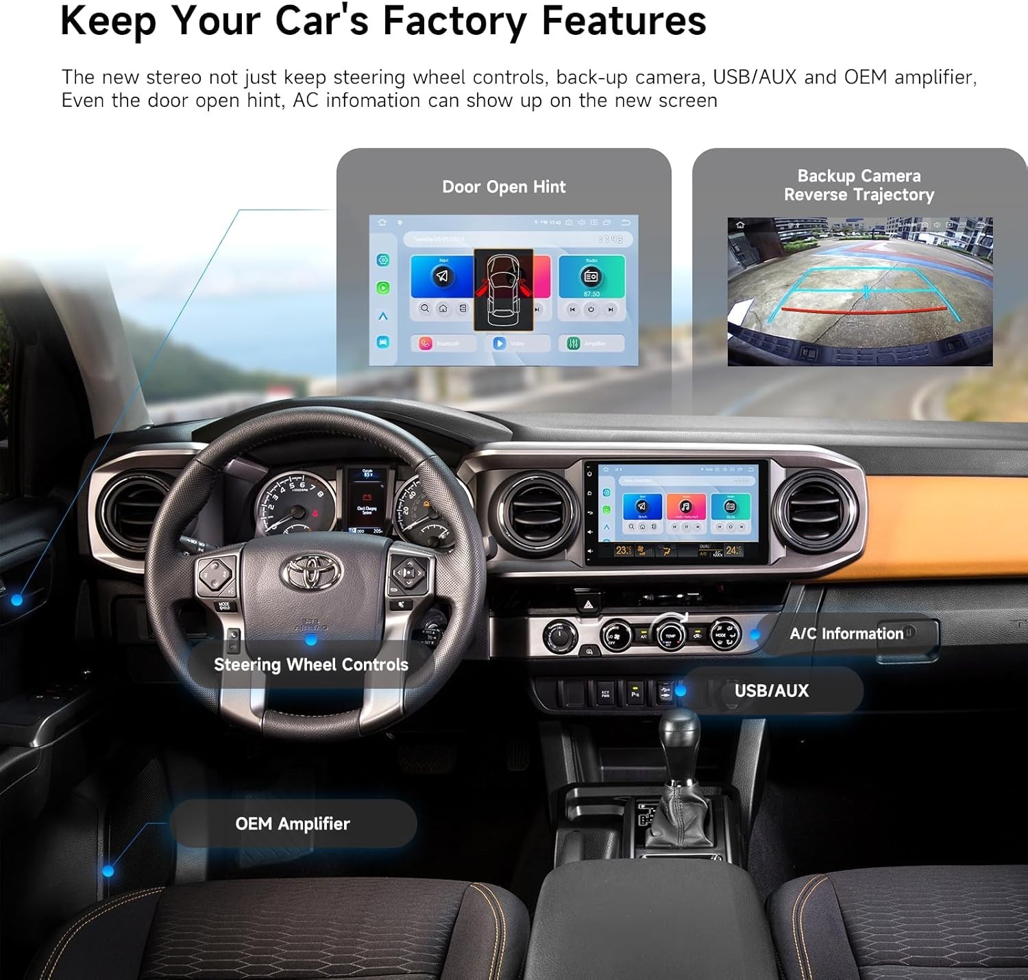 Dasaita Universal Fit Car Radio Android 13for Toyota Tacoma Corolla Sienna Prius