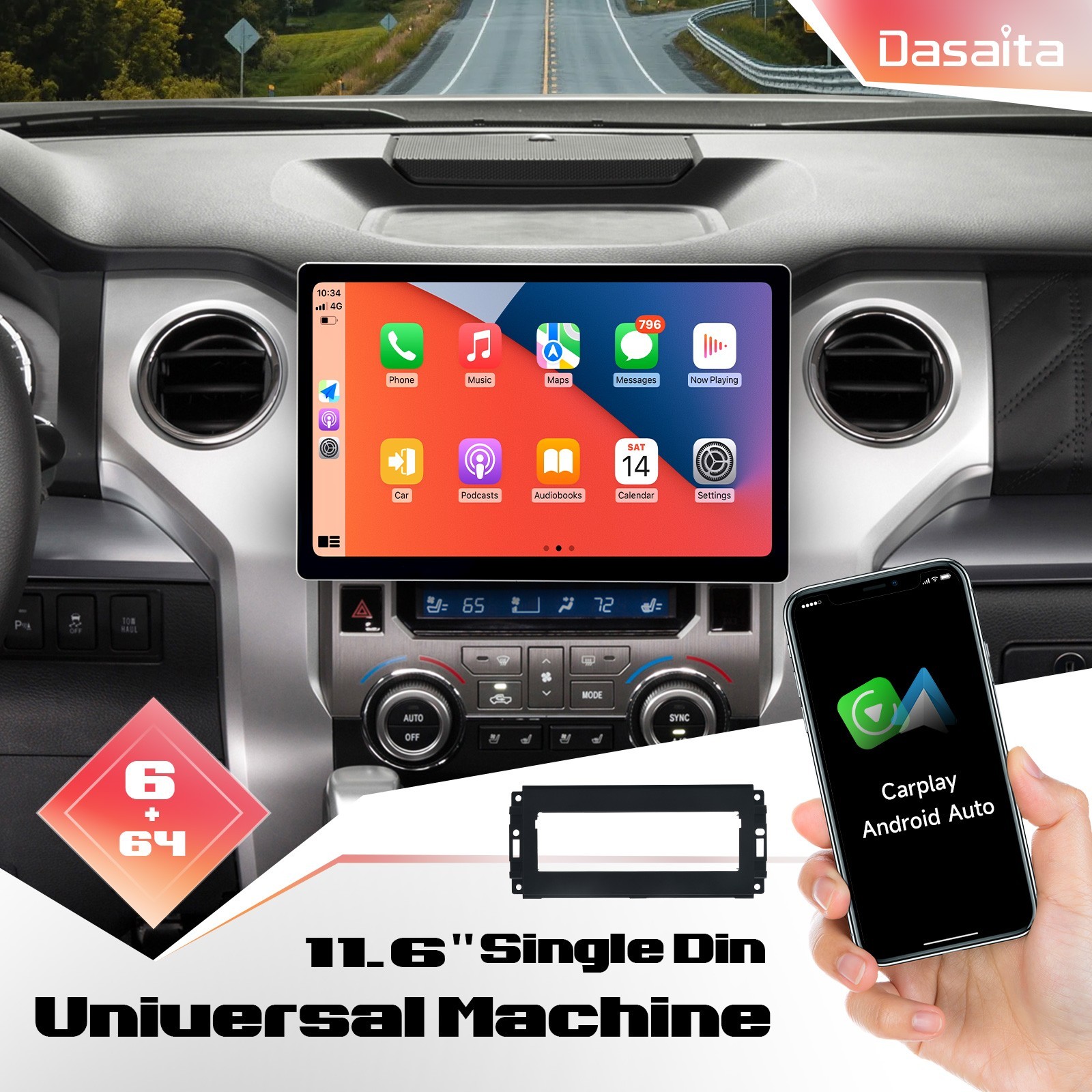 Dasaita 11.6″ Car Stereo for Jeep Wrangler 2007-2018 CarPlay 2K QLED