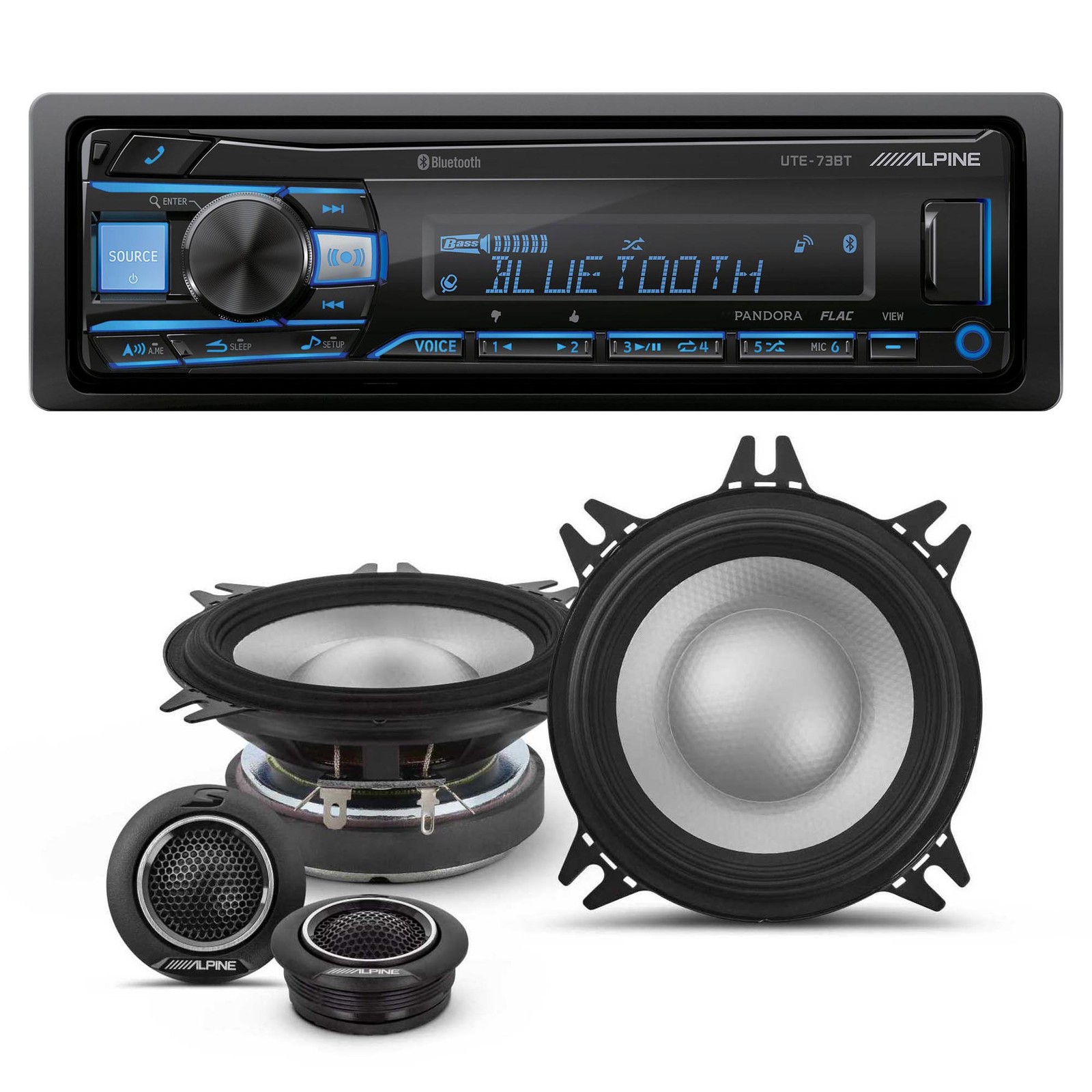 Alpine UTE-73BT Bluetooth Receiver + S2-S40C Type S 4″ Component Speakers Pair