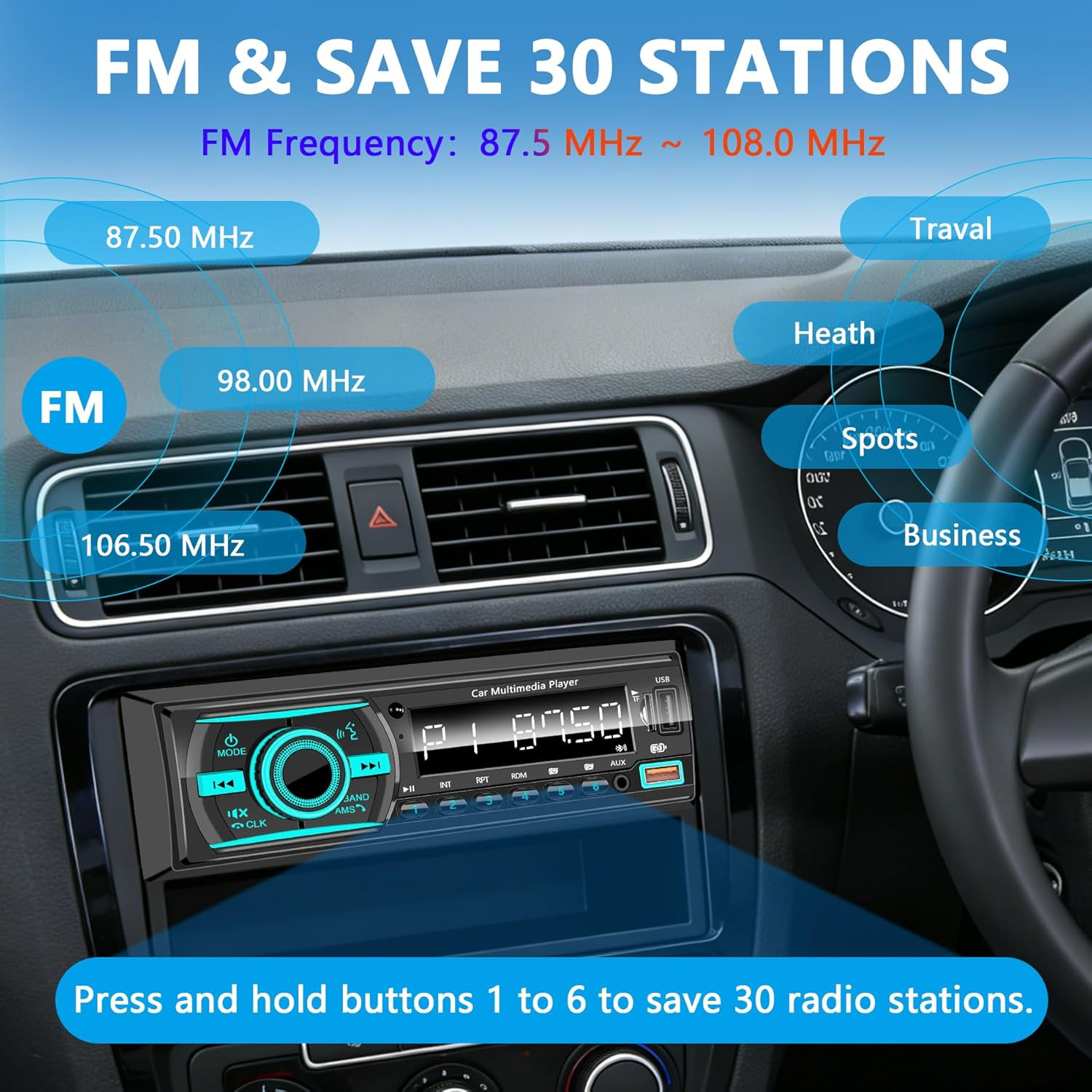 Car Stereo Bluetooth Single Din Radio, Car Audio with Push to Talk Assistant, Ha