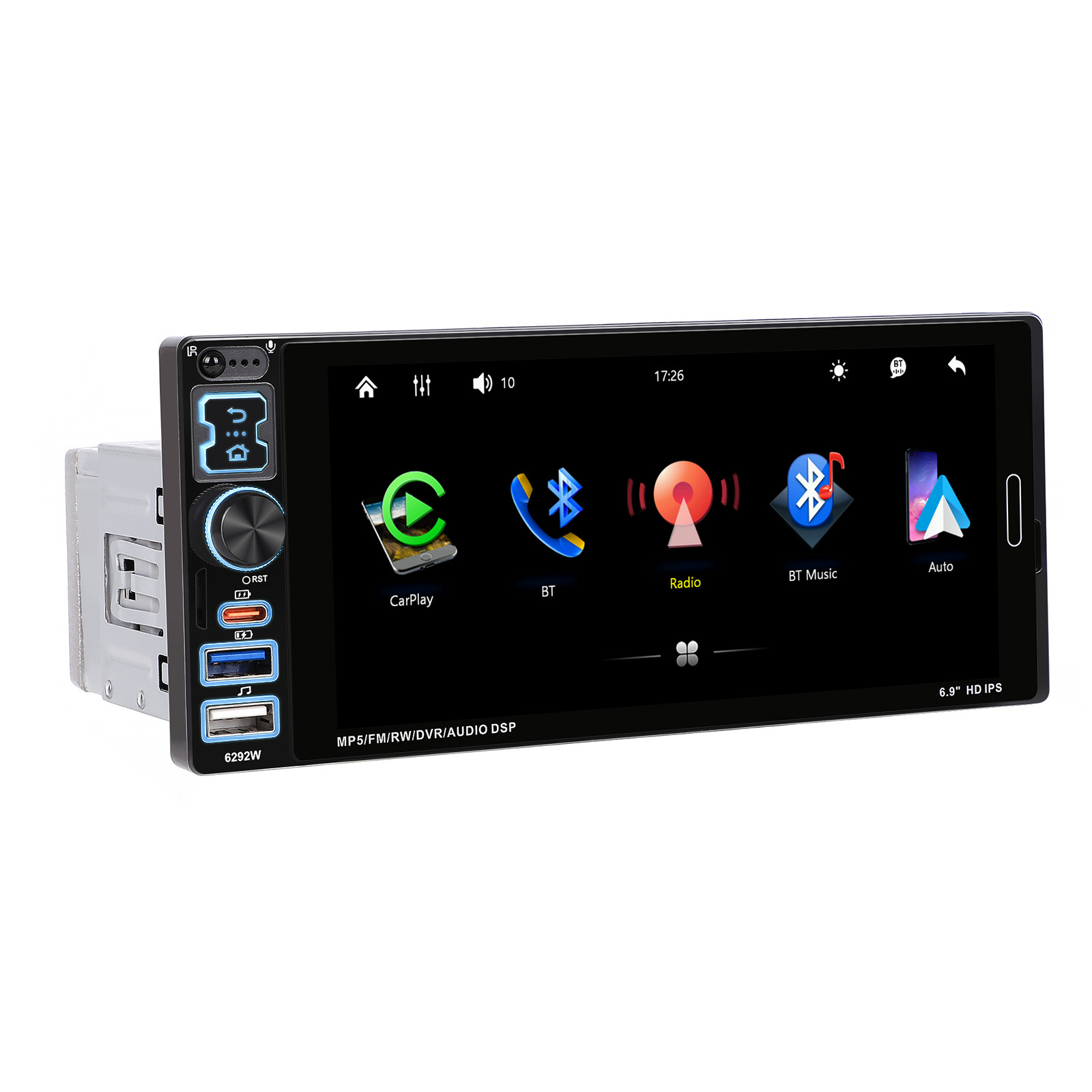 6.9″ Single Din Car Stereo Wireless CarPlay touchscreen Bluetooth Radio USB CAM