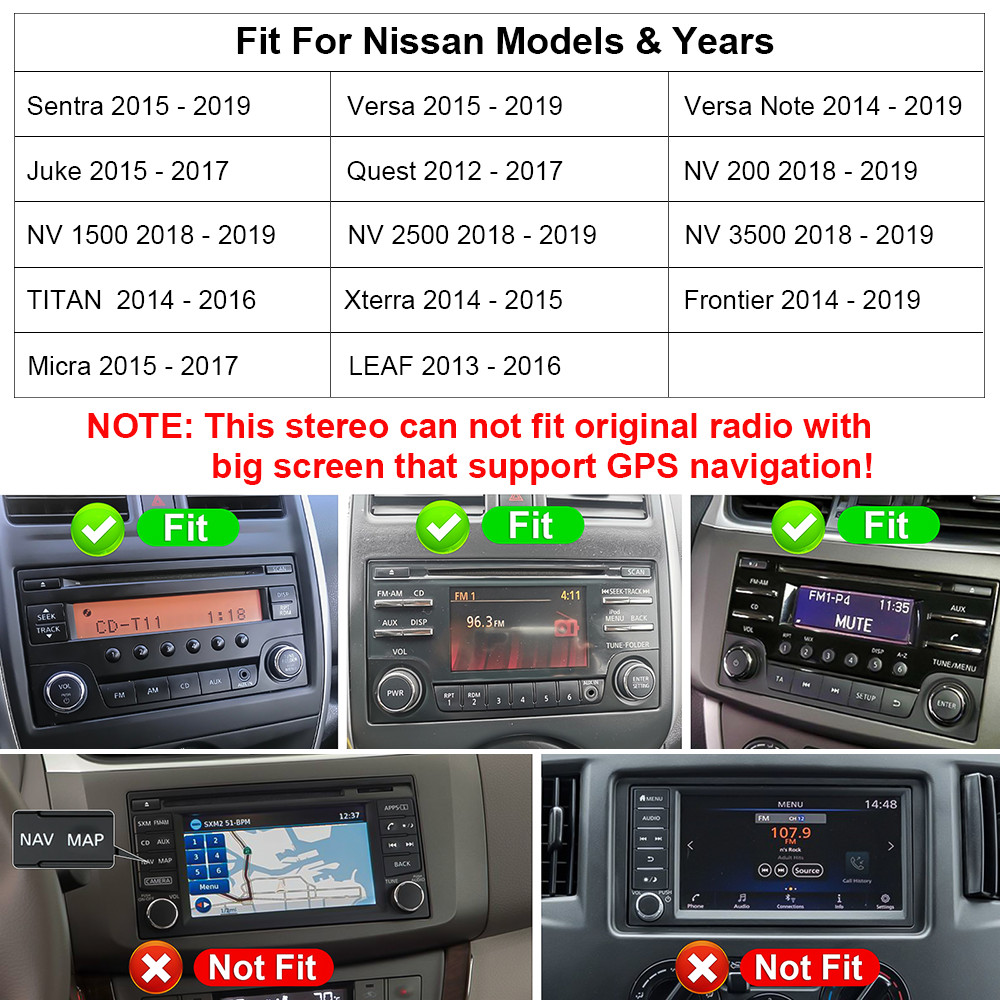 Car Stereo BT AM FM Radio Wireless Carplay Navi For Nissan Juke Micra 2015-2017