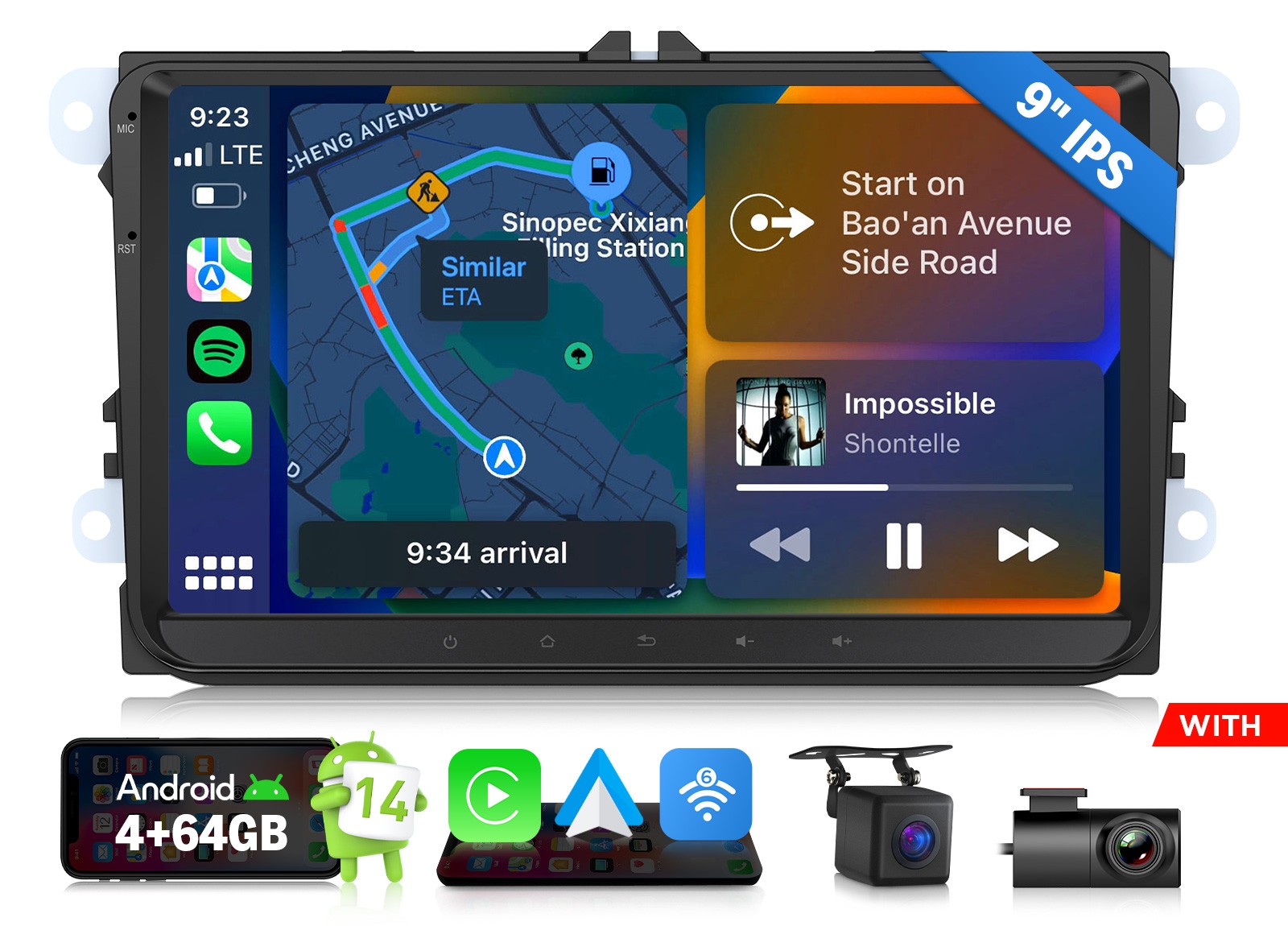 9 inch Android Auto Car Stereo for Volkswagen Golf Wireless CarPlay GPS HeadUnit