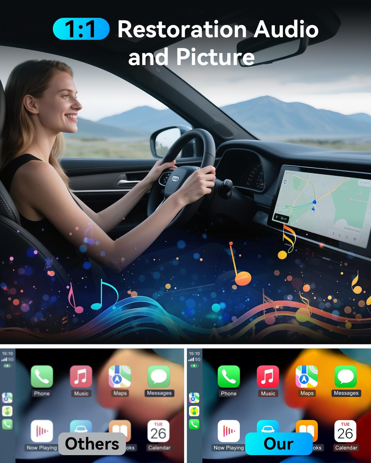 Burnt Sugar Wireless Carplay Adapter for iPhone 2026 Upgraded, Bright Gray