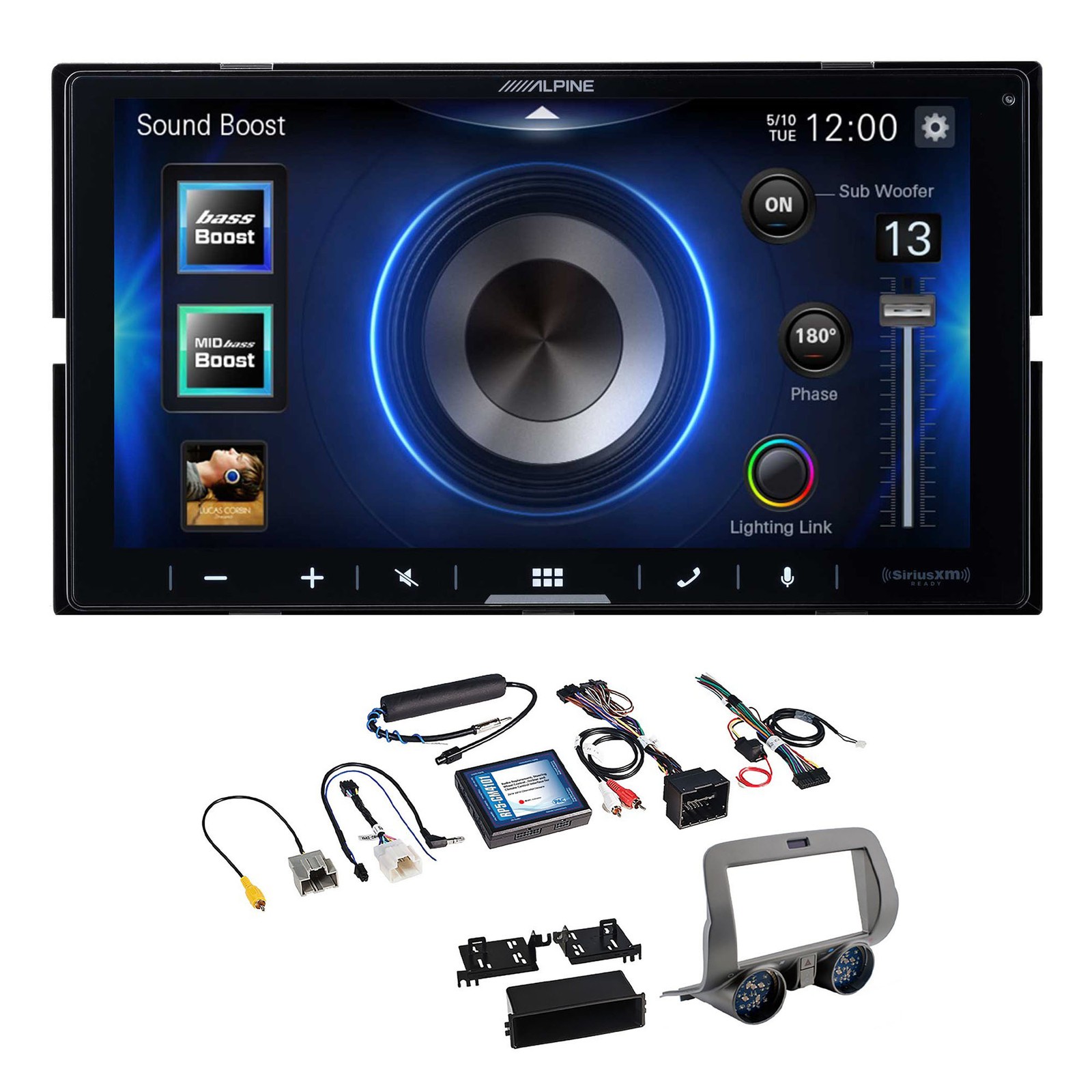 Alpine ILX-W670 Receiver, PAC RPK5-GM4101 Camaro Kit, Backup Cam & Plate Frame