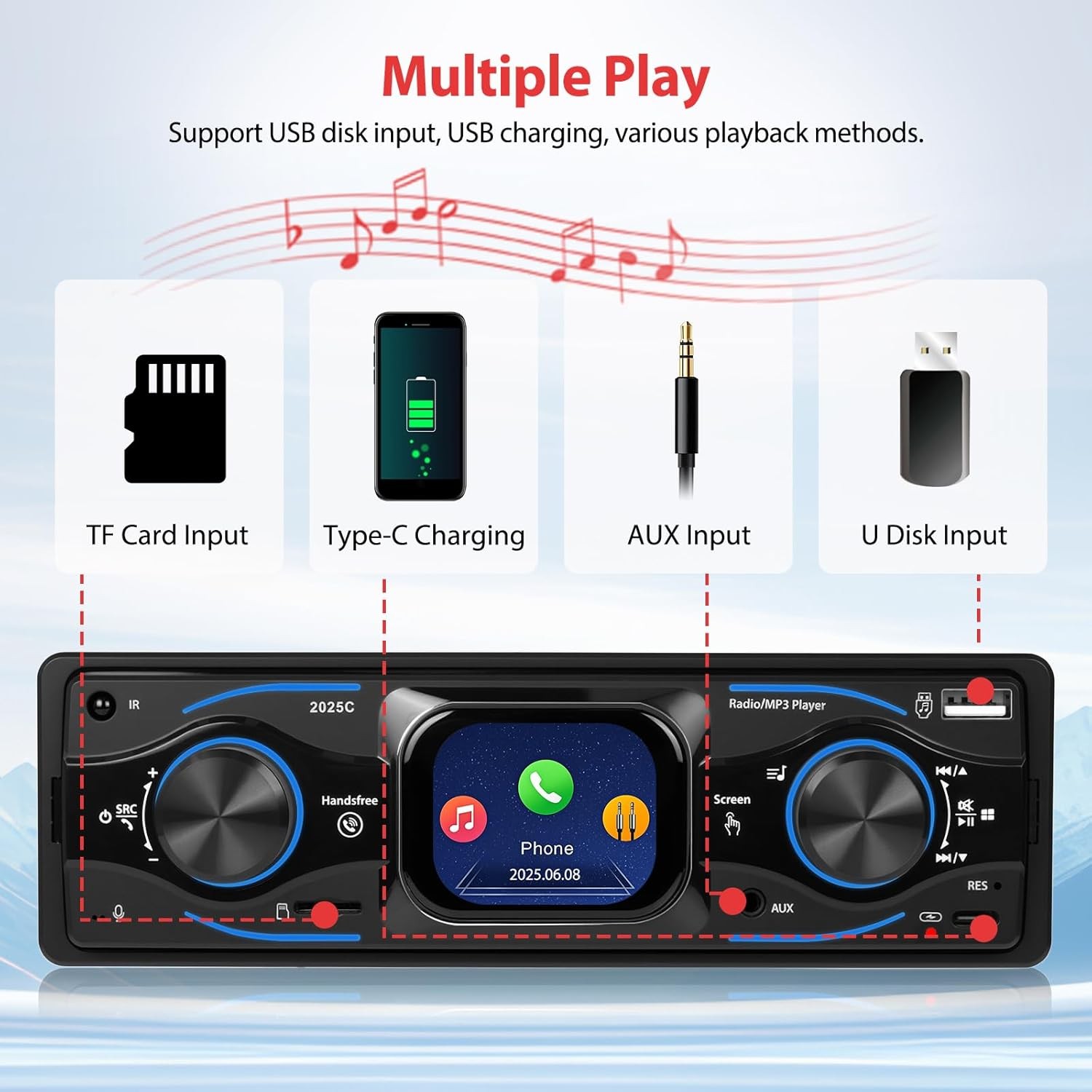 Single 1 DIN Car Stereo Radio Bluetooth MP3 Player AUX USB FM Audio Receiver