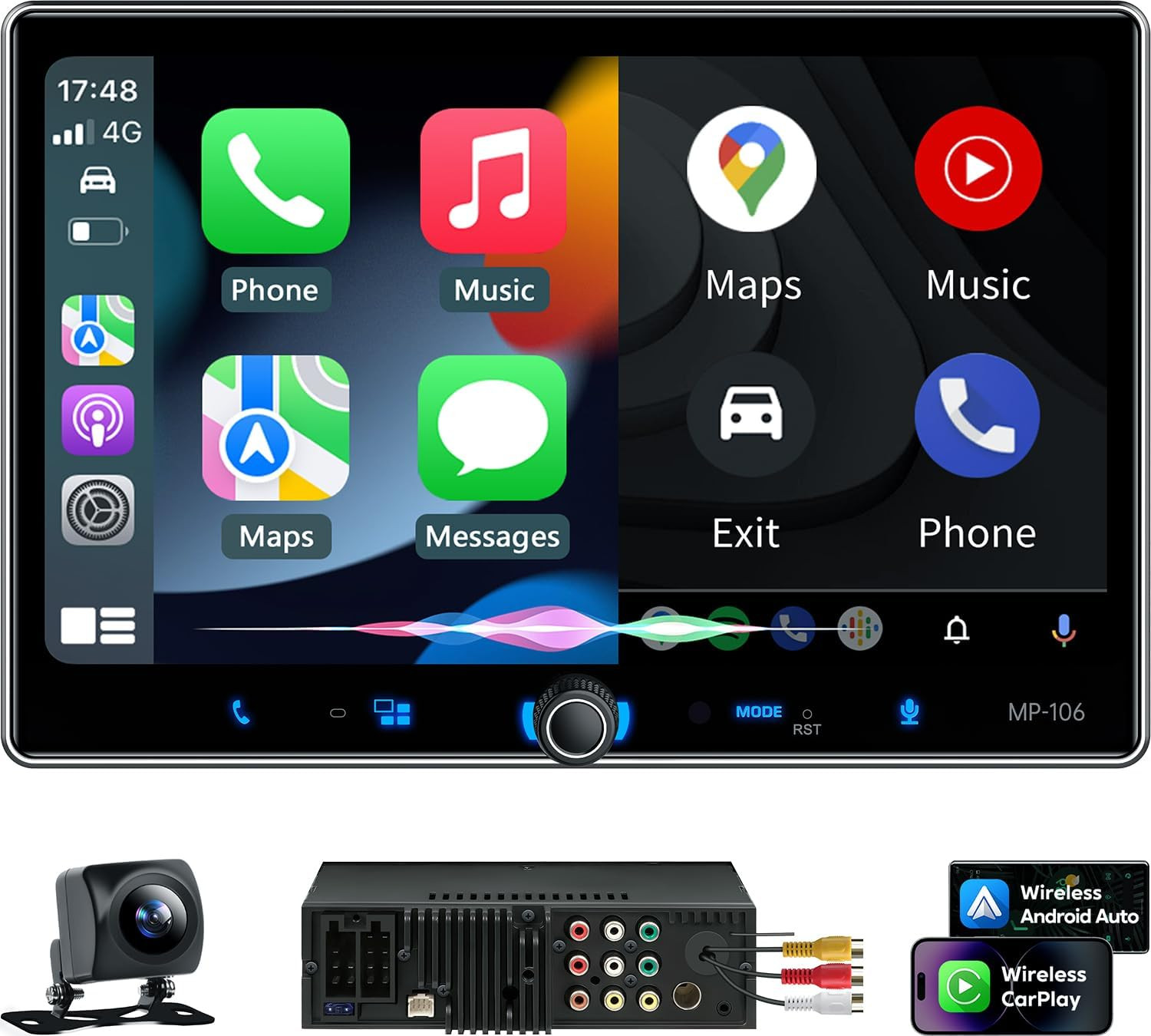 Single Din Car Stereo Wireless Apple Carplay Android Auto Radio, 10.1″ Car Play