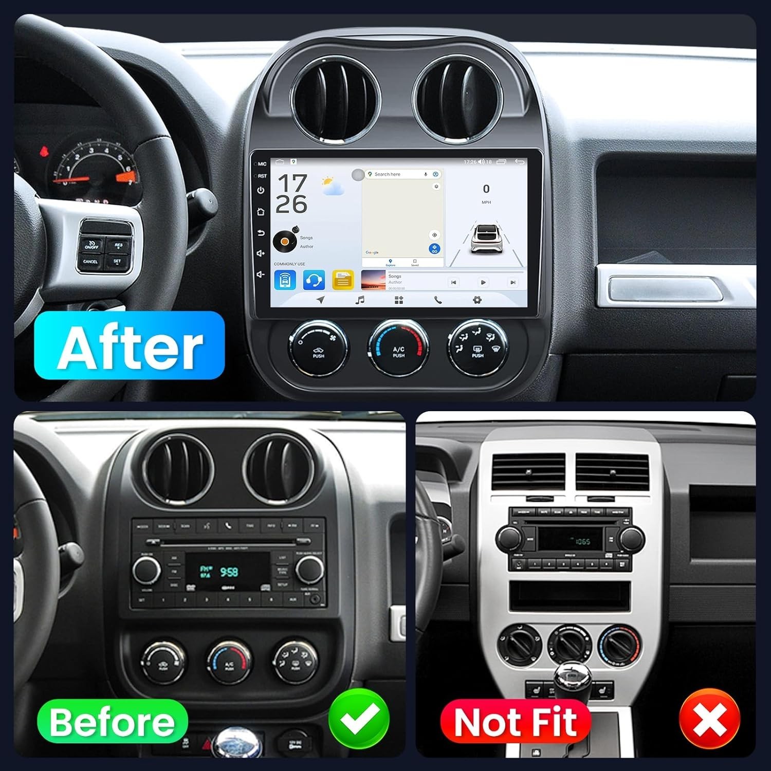 Car Radio Stereo Carplay For 2010-2016 Jeep Compass 4+64G 10in Car Stereo