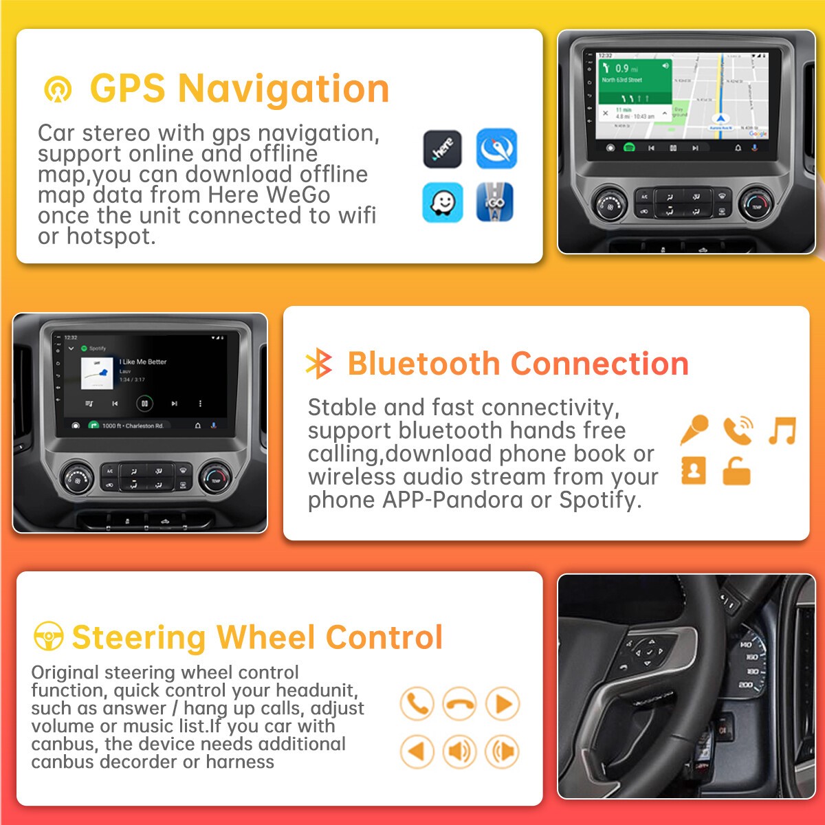 Car Radio Stereo Carplay For 2014-2018 Chevrolet Silverado 4+64G 10in Player FM