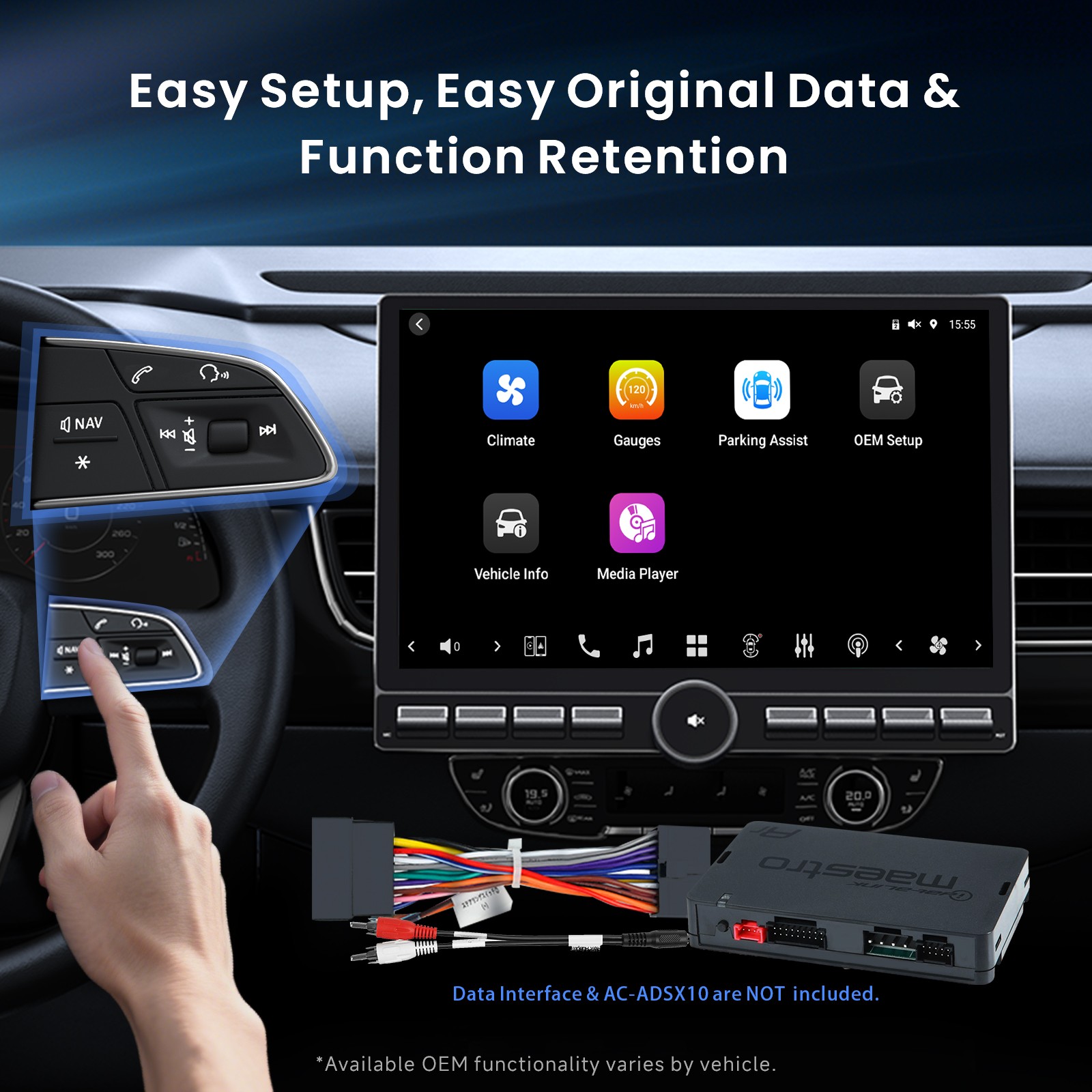 12.9″ QLED AI Android 1Din Car Stereo Floating Screen 8G+128G Navi 4G LTE 36B-EQ
