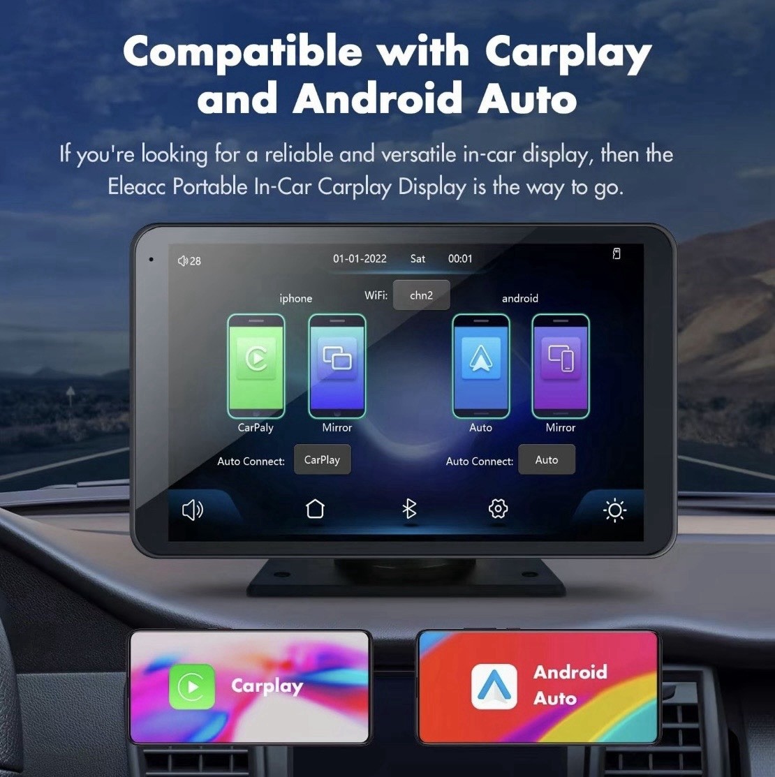 Hieha 7″ Double DIN Car Stereo Apple Carplay Android Auto Compatible