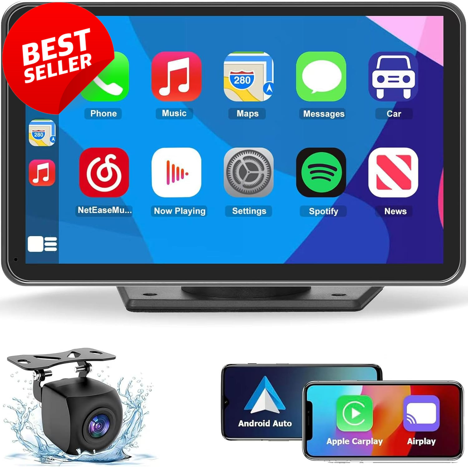 7″ Wireless CarPlay Screen Android Auto Touch GPS Bluetooth Backup Camera – US