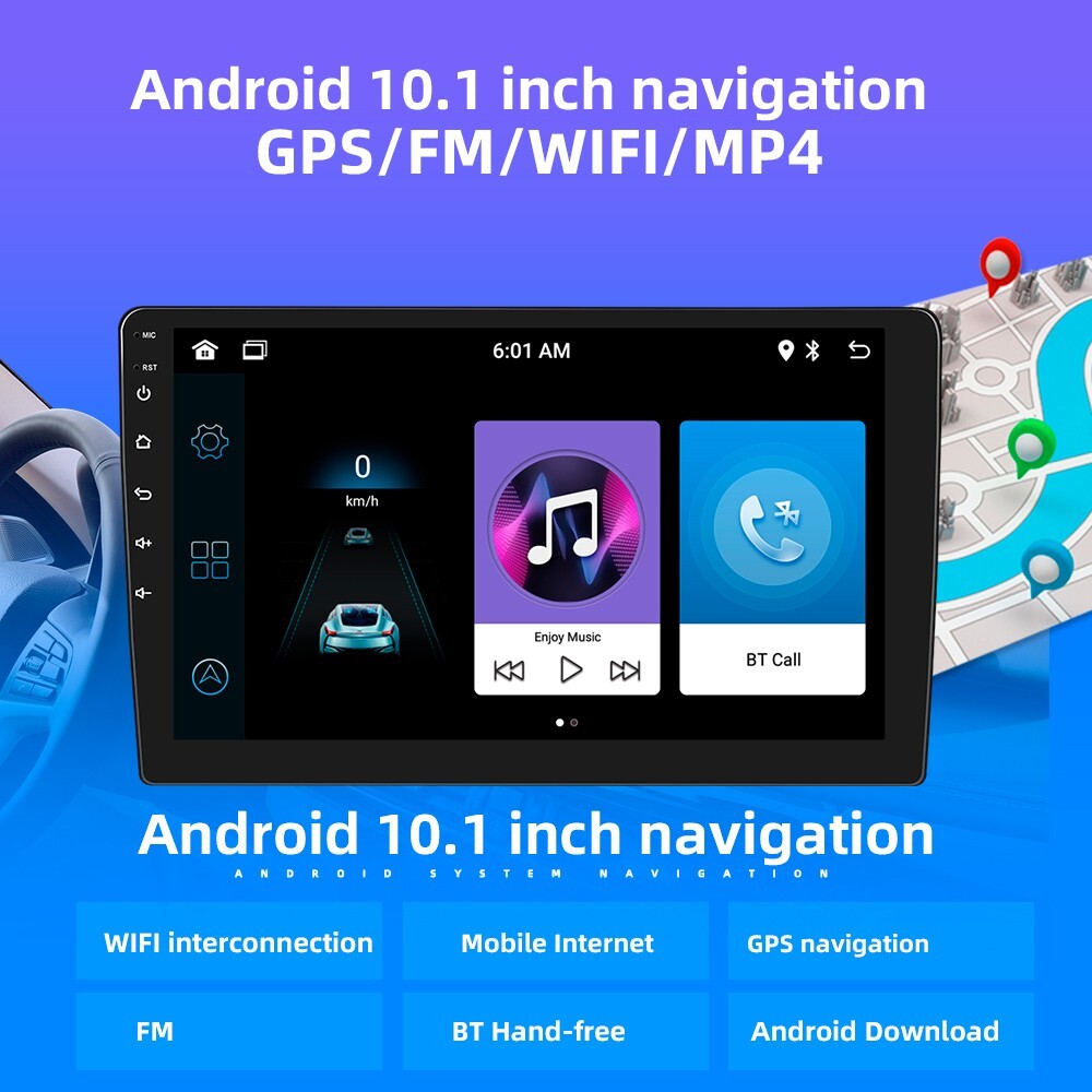 10.1″ Android 2Din Car Stereo Touch Screen Car Radio with WiFi GPS Navigation FM