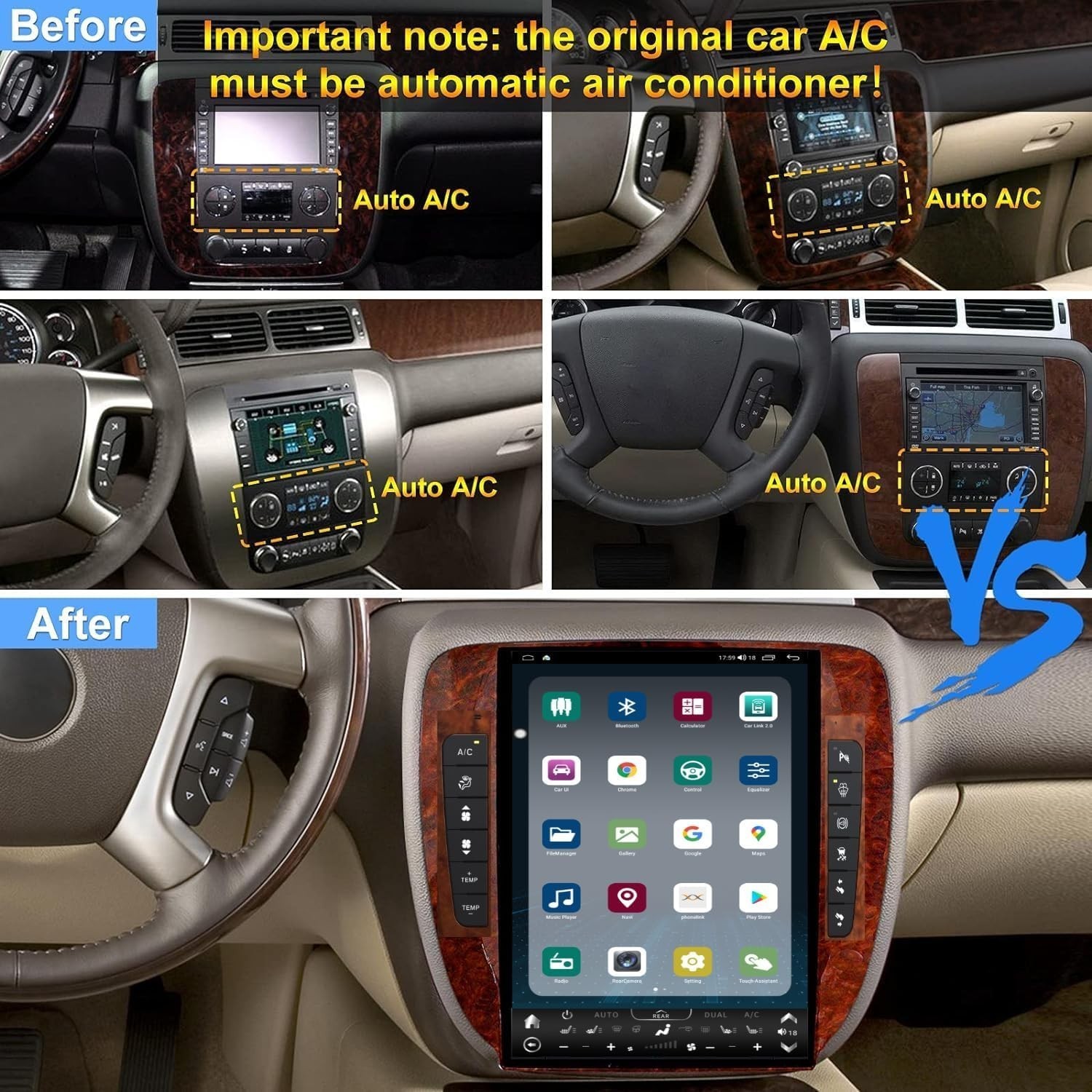 13″ Carplay Stereo Radio For Silverado Tahoe Suburban GMC Yukon GPS Navigation