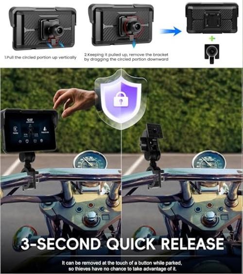 Removable Motorcycle CarPlay & Android Auto Screen, Wireless Apple Car Play