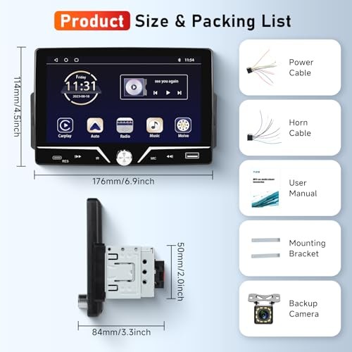 Single Din Car Stereo Carplay Android Auto, 7 Inch HD Touch Screen Car Radio