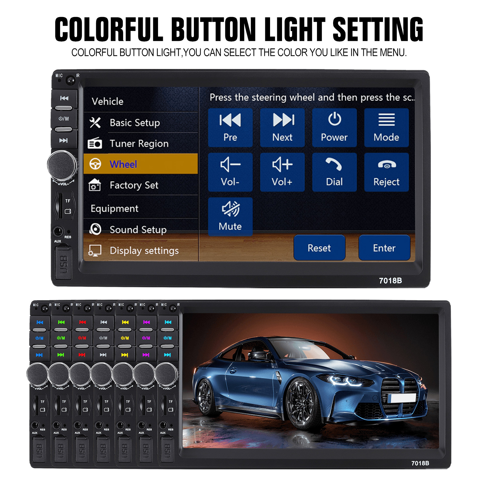 7″ Double Din Touch Screen Apple Android Auto Car Stereo Radio Bluetooth