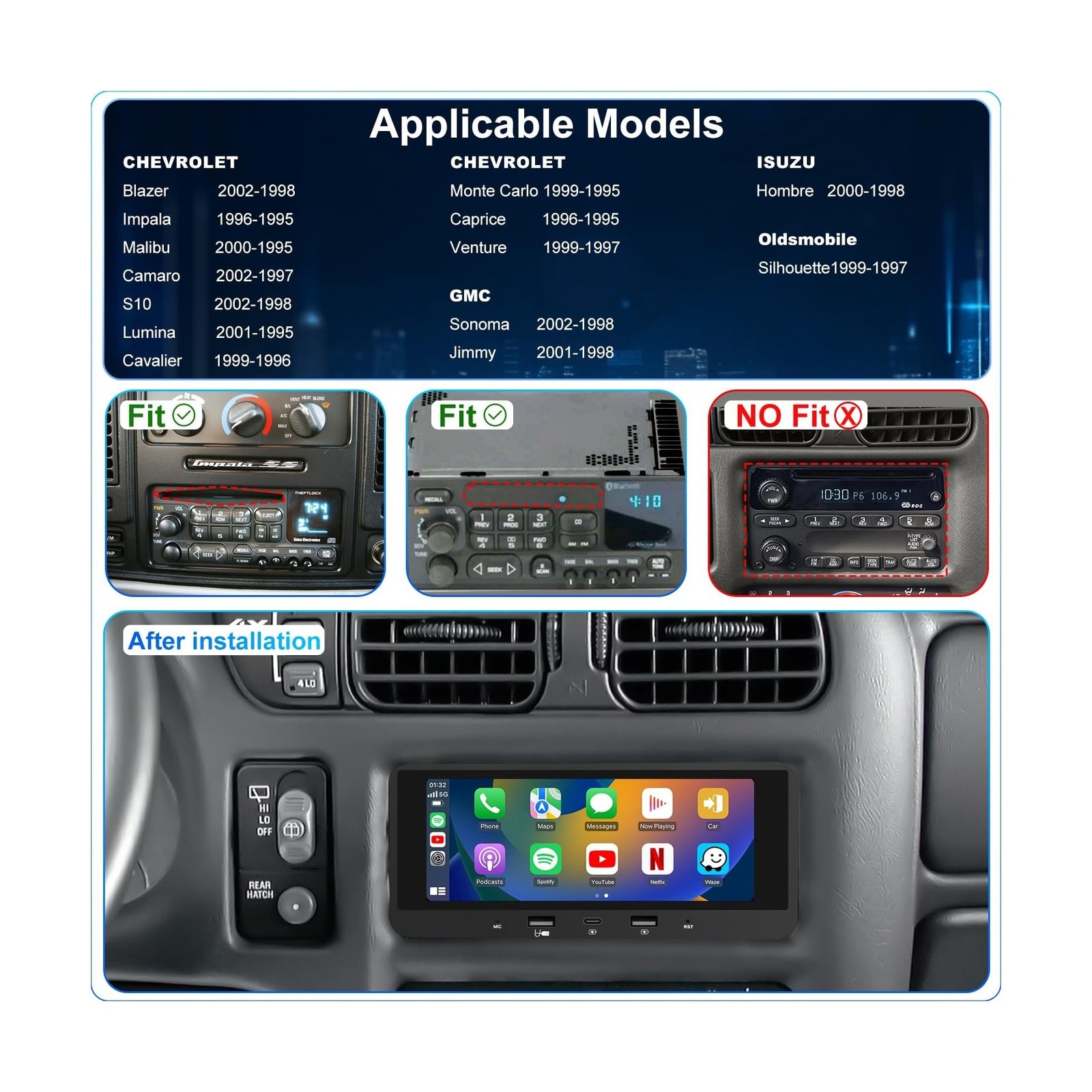 Car Radio Upgrade For Chevrolet Chevy Camaro 1997-2002, Malibu 1995-2000, Imp…