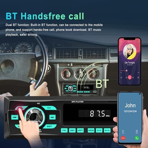 Car Radio Bluetooth Single DIN Car Stereo Audio, Car Audio with Dual P4