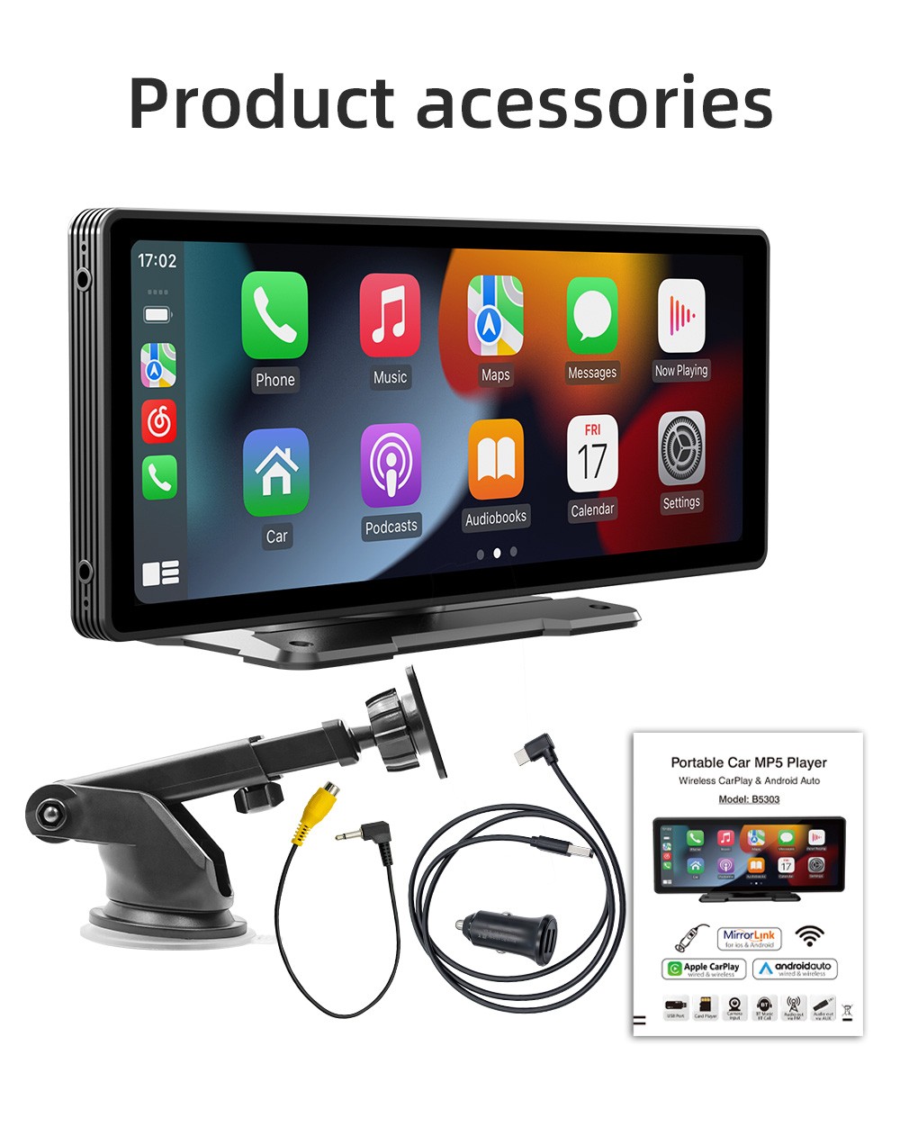 10.26″ Portable Car Stereo Wireless Apple CarPlay Android Auto IPS Screen Radio