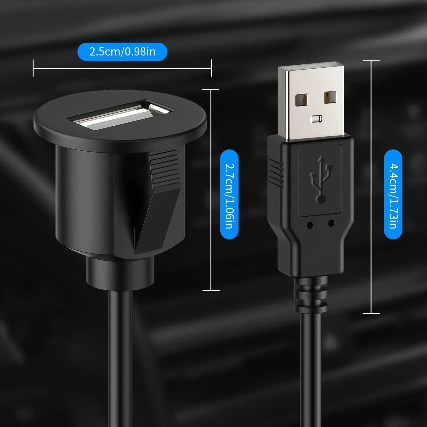 Universal Auto USB Extension Cable Dashboard Flush Mount for Car Radio Stereo