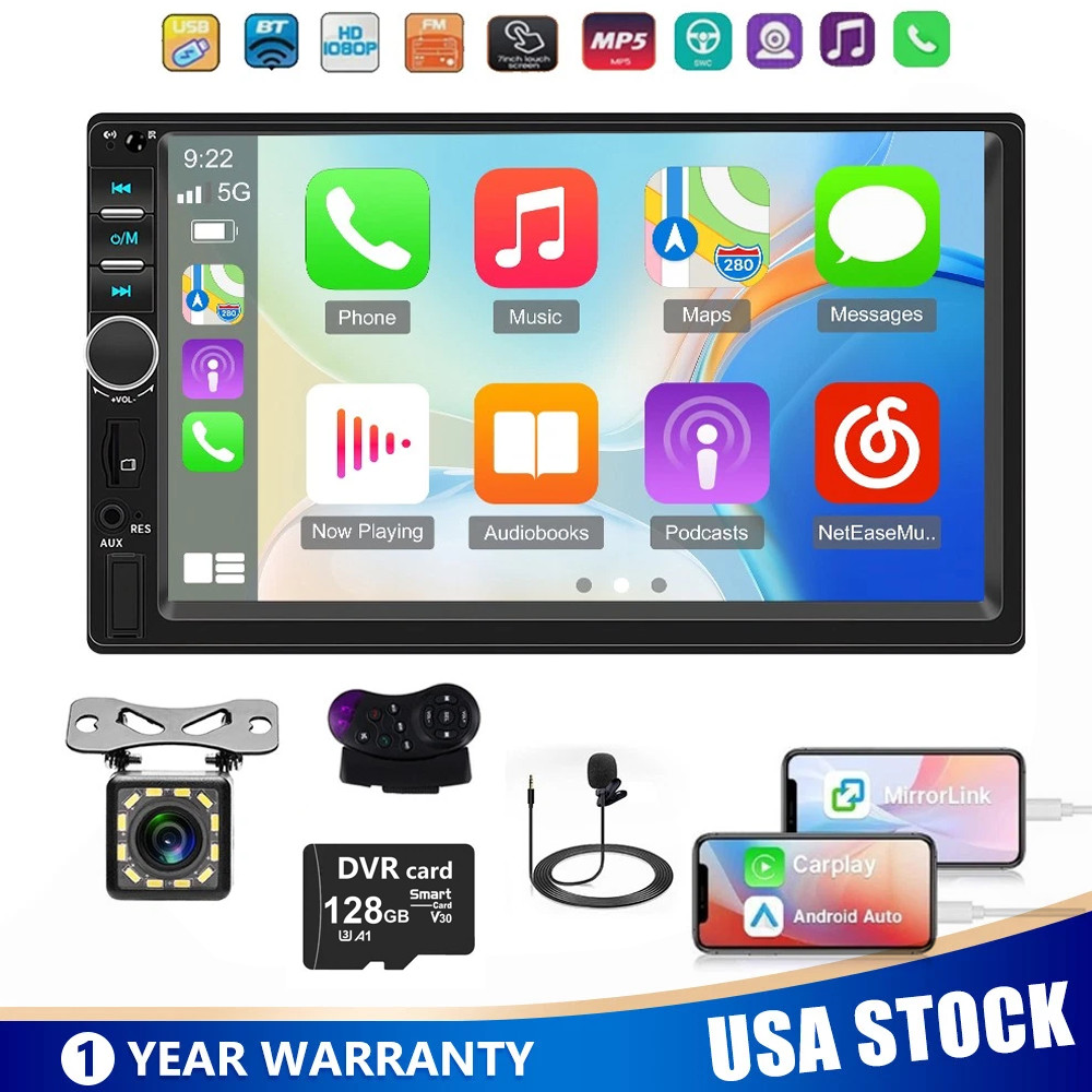 7″ Double DIN Apple CarPlay Android Auto Car Stereo Radio Bluetooth with Camera