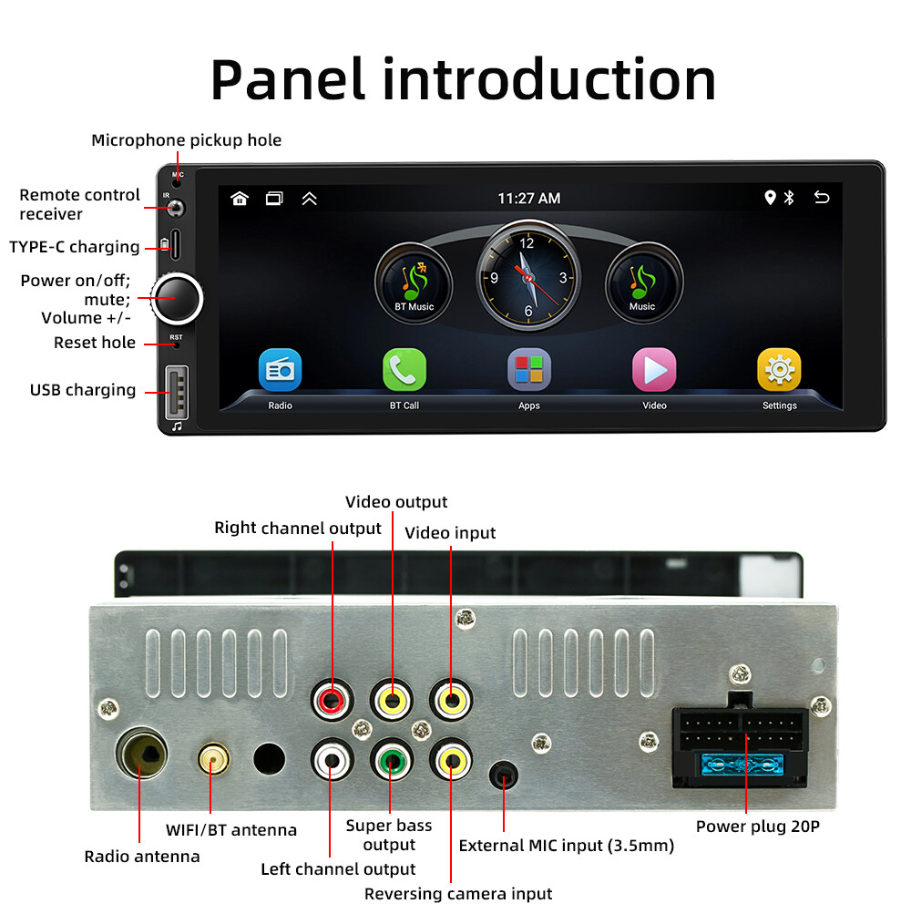6.86″ Single Din Car Radio With Bluetooth Automotive Multimedia Carplay Android