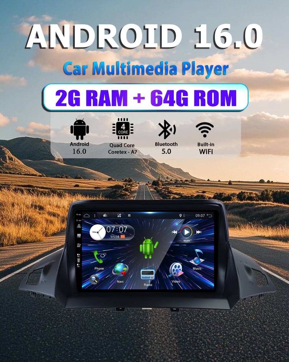 9” Car Radio For Ford Escape Kuga C-Max 13-17 Android 14 GPS NAVI BT USB 2G+32G