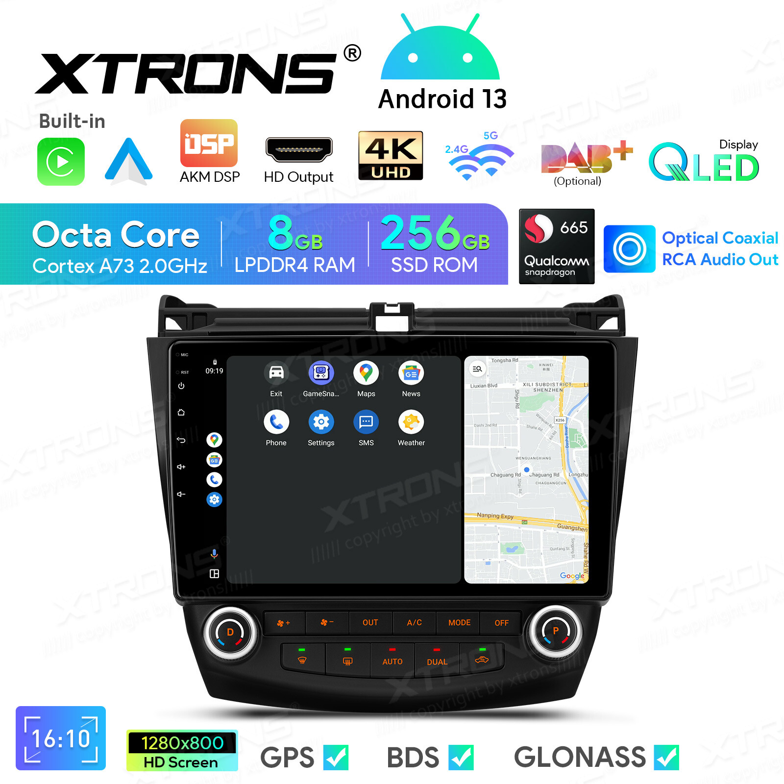 10.1″ QLED Android Car Stereo GPS 8Core 256GB 4G WiFi For Honda Accord