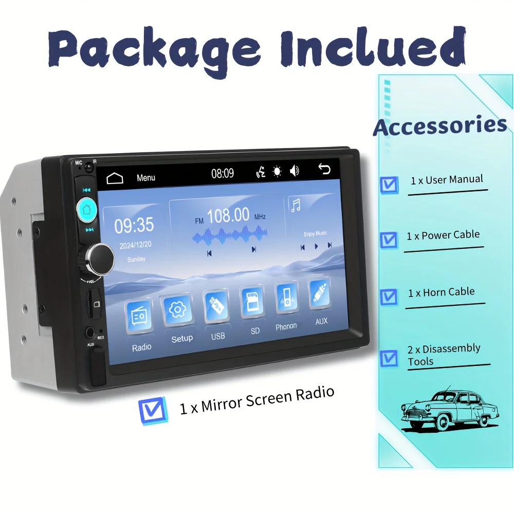 Double 2 Din 7” Car Stereo Touchscreen Car Radio Apple CarPlay Android Auto BT