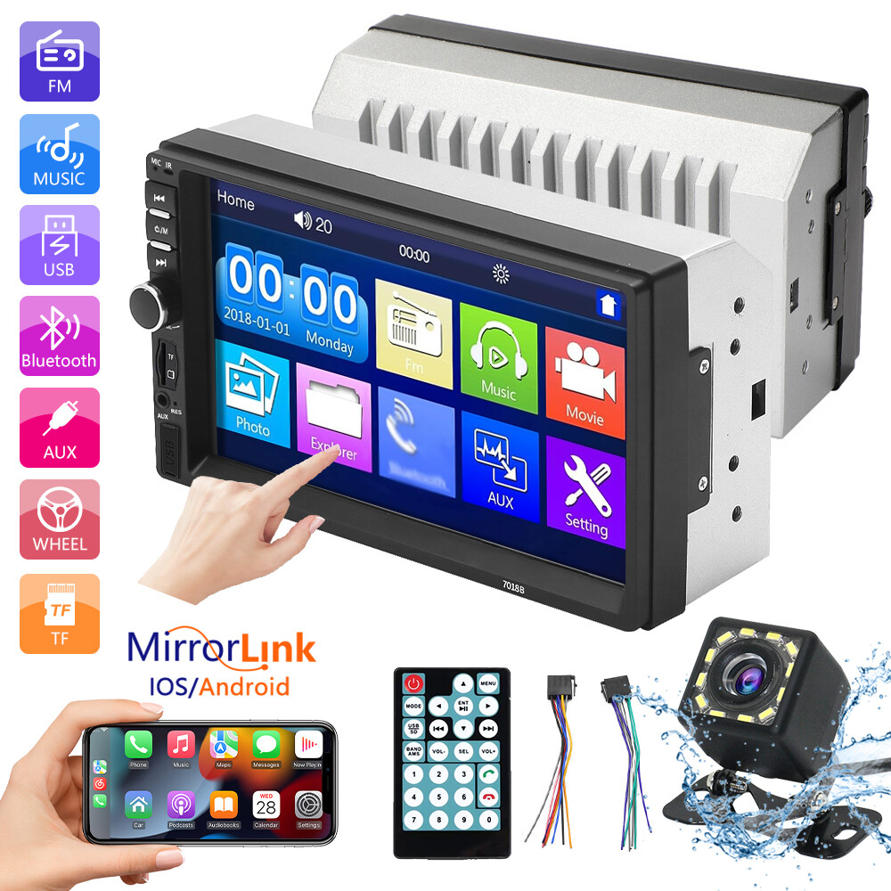 Double Din 7″ Car Stereo with Backup Cam for Android/Apple Radio Touch Screen