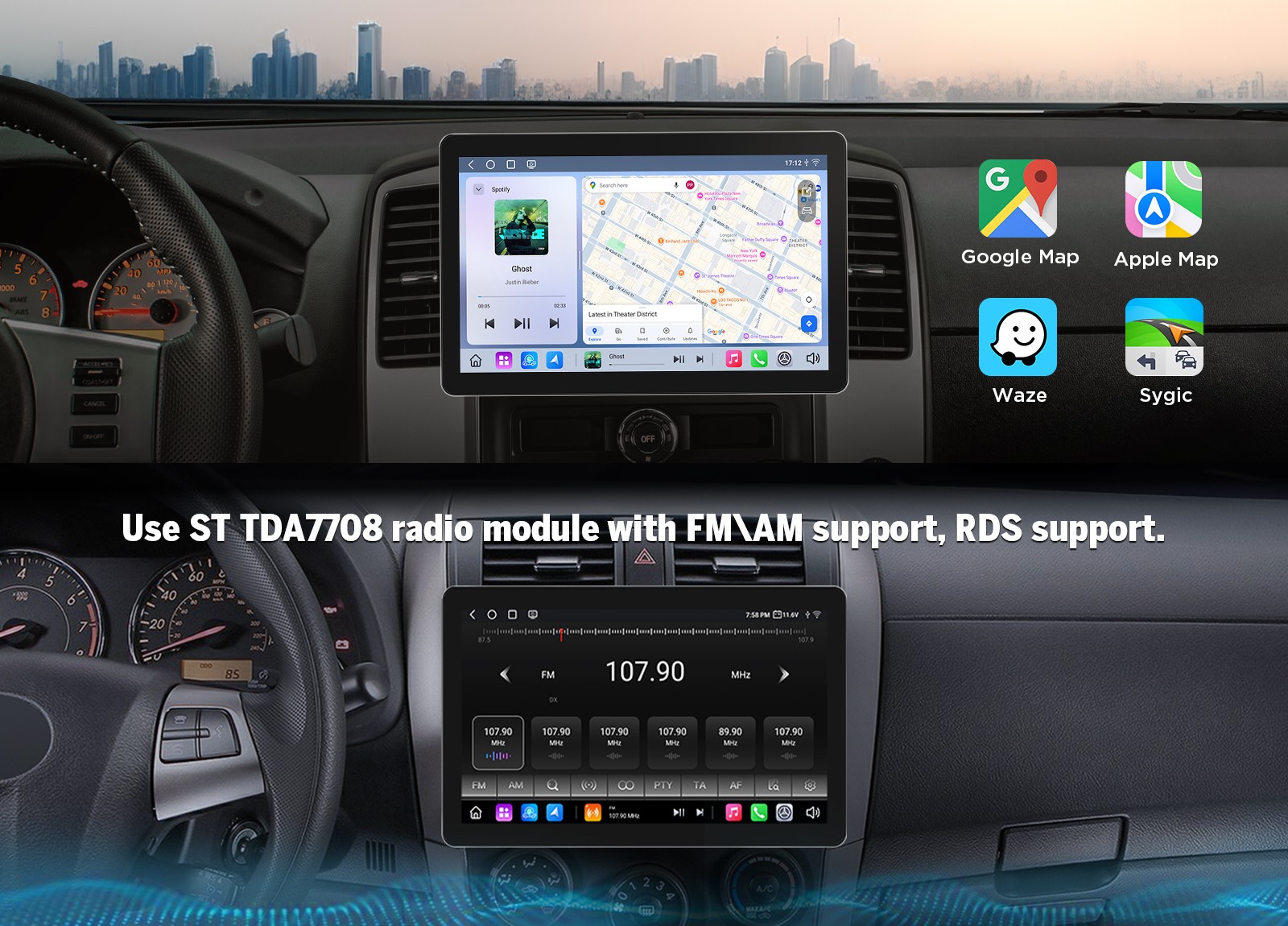 CAM+10.95 inch 2K 6+64GB 1DIN Car Stereo Radio Android 13 CarPlay GPS Navigation