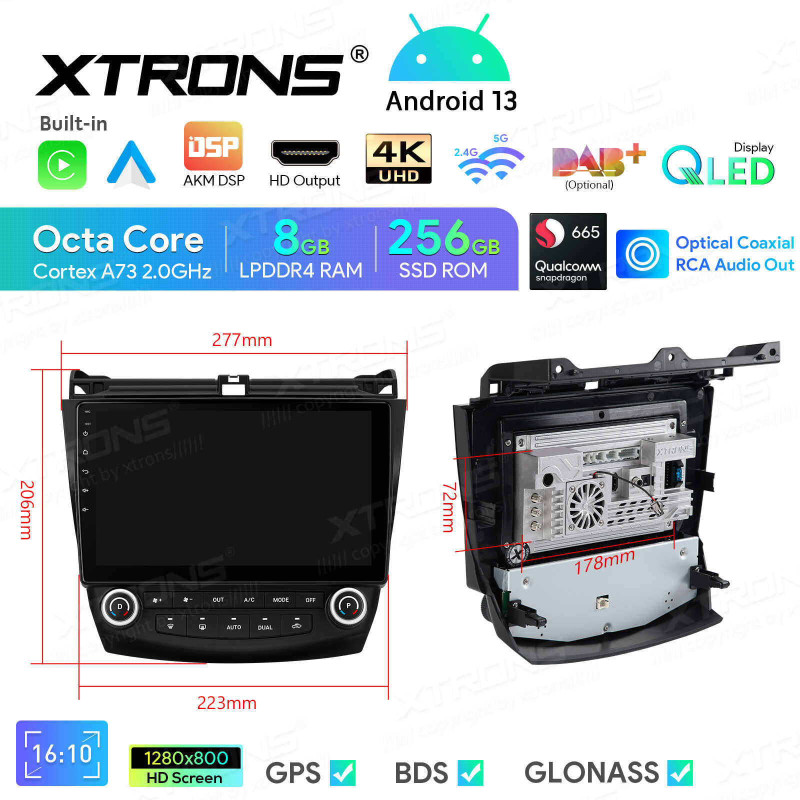10.1″ QLED Android Car Stereo GPS 8Core 256GB 4G WiFi For Honda Accord