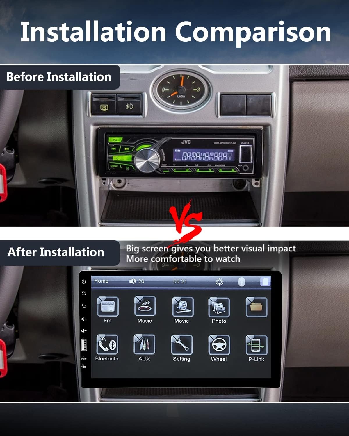 9″ Single 1DIN Touch Screen Car Stereo Radio Bluetooth FM Mirror Link MP5 Camera