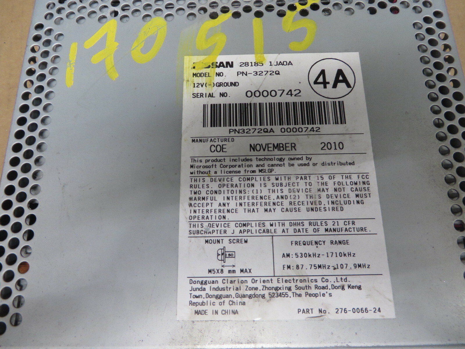 Nissan Quest 11 12 13 RADIO AUDIO AM FM CD FACTORY DASH UNIT OEM # 281851JA0A
