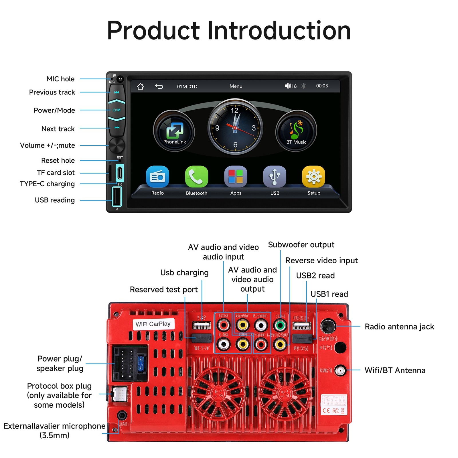 7″ Wireless Car Stereo Apple Carplay Radio Screen For Audio Receivers Bluetooth