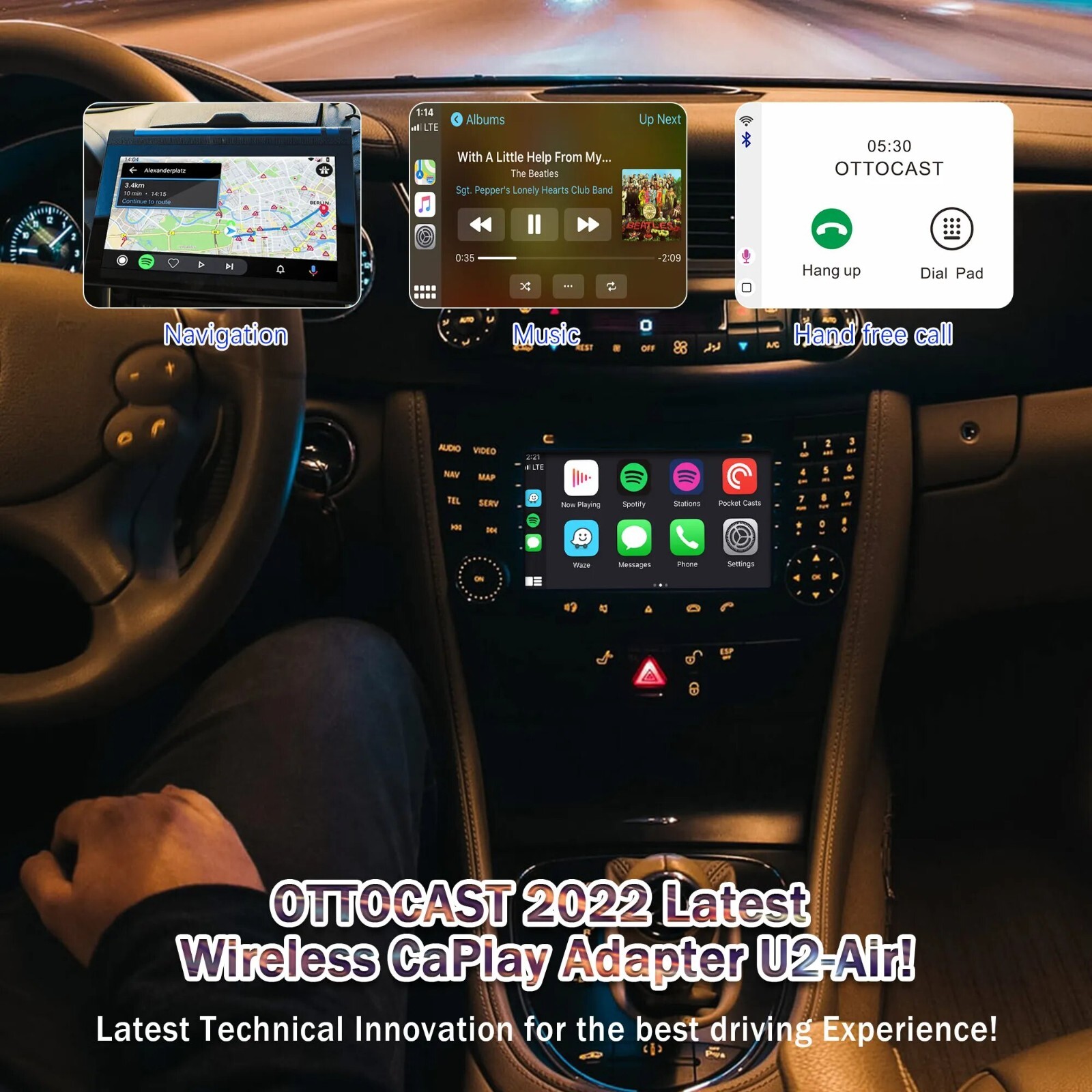 Ottocast Wired to Wireless Carplay Adapter U2 AIR, Navigation Player for iPhone