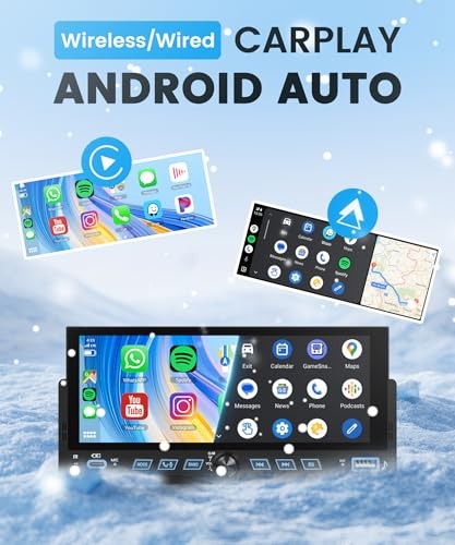 Single Din Car Stereo with Wireless Carplay Android Auto, 6.86″ Touch Screen